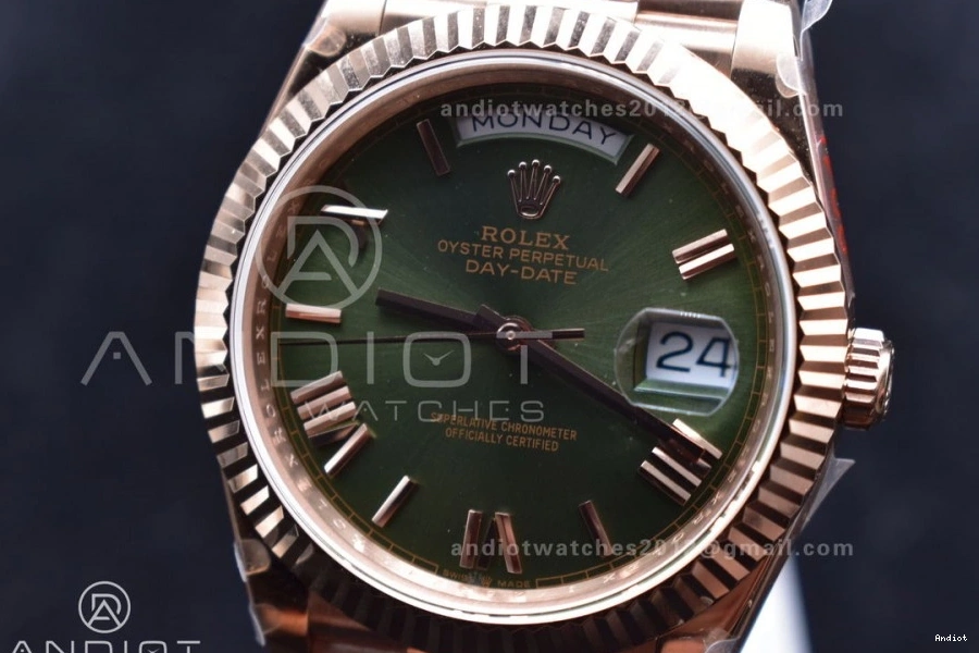 RG DayDate GMF Dial 40 Markers Roman President Green Weighted Steel Tungsten V2 A2836 Bracelet 904L on 1109